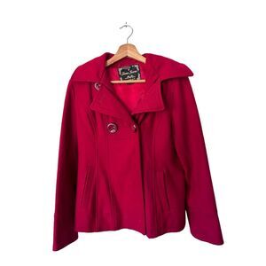 Guess Classic Cherry Red Wool Button front Winter Peacoat Size 8 Warm